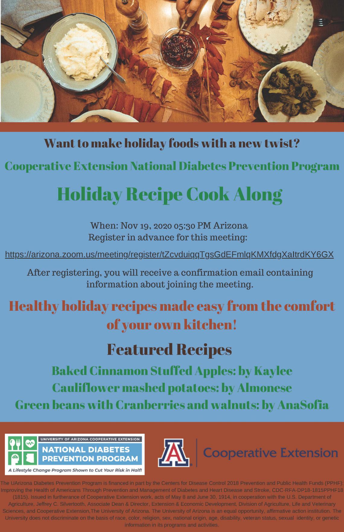 Flyer for Holiday Recipe Cook Along Event